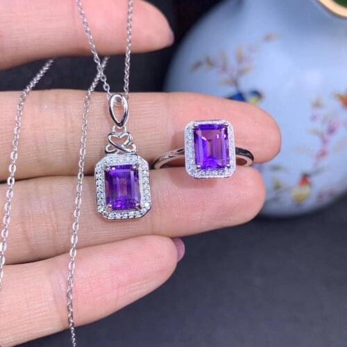Purple Amethyst gemstone ring and necklace for women