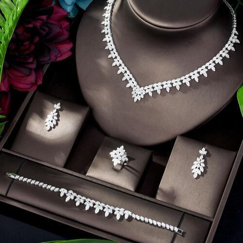 HIBRIDE Tops Fashion Women Beautiful Clear Leaf Shape Cubic Zirconia Set for Women Luxury Quality Wedding CZ Jewelry Sets N-1199