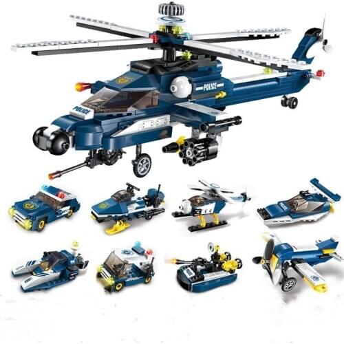 Police Station Truck Model Building Blocks City Machine Helicopter Car Figures Bricks Educational Toy For Children Kids Gifts