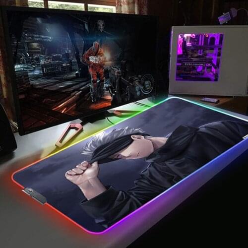 Anime RGB Mouse Pad Jujutsu Kaisen Mause Pad Gaming Table Keyboard for Computer Backlight Gamer LED Rug Carpet Deskpad Custom