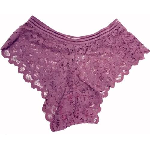 Plus Large Size Lace Women Underwear Sexy Mid Waist Transparent Briefs Hollow Out High Elasticity Panties Underpants