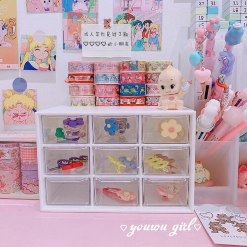 Cute 9-Grid White Desktop Drawer Container Pink Plastic Storage Box Jewelry Washi Tapes Dolls Collection For Girls Gifts