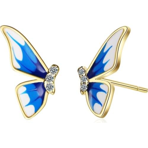 925 Sterling Silver Butterfly Stud Earrings For Women Girls Piercing Jewelry eh186