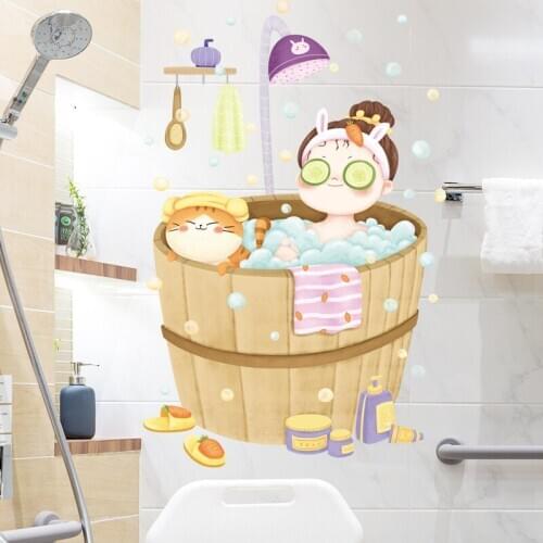 Cartoon Girl Wall Sticker for Bathroom Wall Decoration Toilet ShowerAesthetic Room Decor Mural Waterproof Wallpaper Home Decor