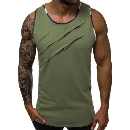 Men Summer Tops Stylish Solid Color Sleeveless Ripped Slim Vest Fitness Bottoming Top Mens Clothing 2021