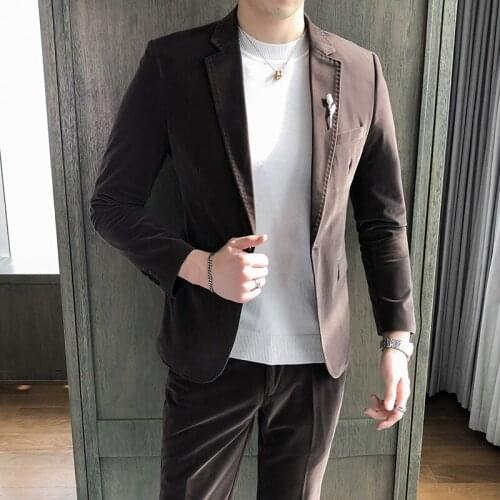 Mens Golden Velvet Suits Business Slim Fit Terno Blazer Masculino 2021 New Wedding Groomsman Suit Solid Vintage Costume Homme