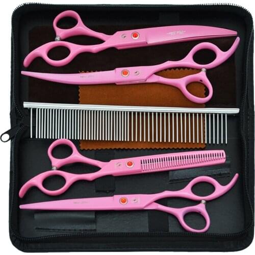 7.0" Pet Scissors Dog Cat Grooming Tijeras Set Straight&Curved&Thinning Shears Stainless Steel Animals Hairdressing Shear B0035A