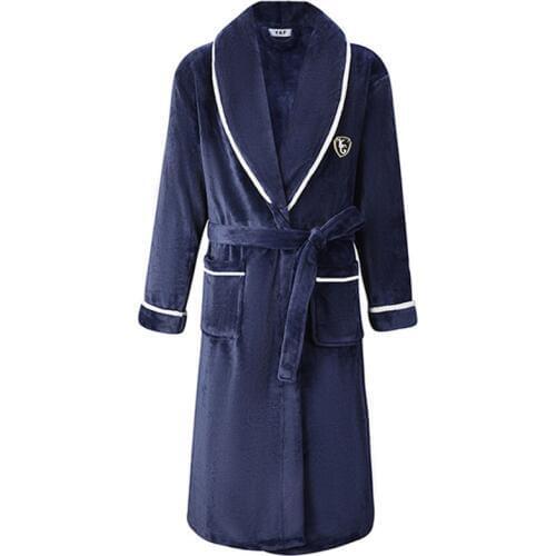 Autumn/Winter Men Nightgown Kimono Bathrobe Gown Coral Fleece Negligee V-neck Intimate Lingerie Solid Colour Sleepwear