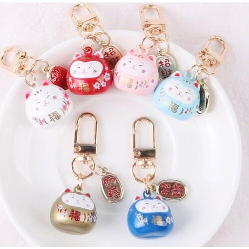 New Cartoon Lucky Cat Keychain Women Men Car Key Ring Charm Bag Pendant Alloy Key Chain Gift Accessories