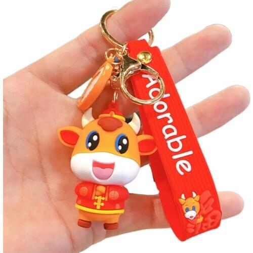 New Year Cartoon Cow Doll Keychain Bag Pendant Car Key Decor Couple Keyring