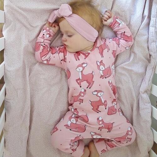 Infant Clothing Baby Girl Romper Cotton Long Sleeve Pink Deer Print Jumpsuit Autumn Newborn Baby Clothes Pajamas