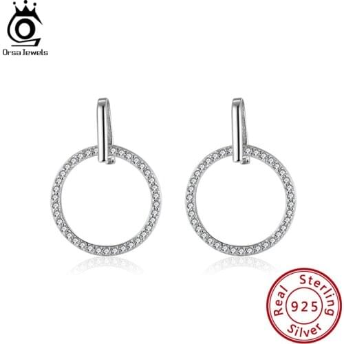 ORSA JEWELS Simple 925 Sterling Silver Geometric Circle Drop Earrings For Women Fashion Dangle Earrings Jewelry Gifts APE23
