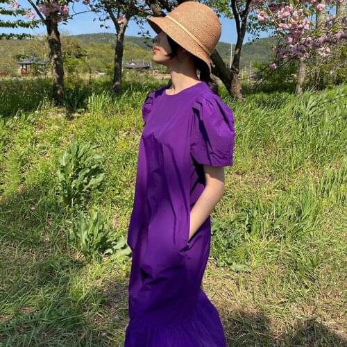 Womens Spring Summer Fashion Designer Brief Purple Color Long Cotton Dress Female Chic Casual Loose Dress TB692