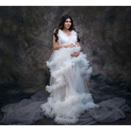 Pretty Couture Maternity Dresses 2021 White Ruched Tulle Long Prom Gowns See Thru Asymmetrical Long Robe