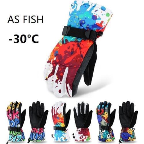 As Fish Professional Adult Teenager Ski Gloves Snowboard Gloves Motorcycle Winter Thermal Riding Climbing Waterproof Snow Gloves