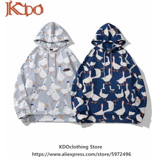 Swan Pattern Printed Hoodie Mens Hoodie Male Sweatshirt New Arrival Autumn High-quality Couple Tops Fashion ClothesBlue Grey XL