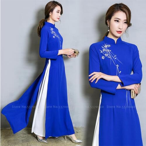Vietnam Style Floral Chinese Qipao Traditional Cheongsam Party Formal Dress for Women Hanfu Asian Clothes Ao Dai Vestidos Outfit