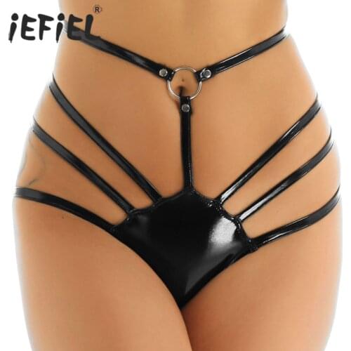 Womens Lingerie Panties Wetlook Fancy Dance Clubwear Patent Leather High Cut Bikini String Homme Thong Underwear Underpants