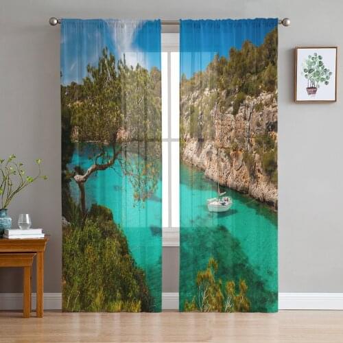 Landscape Scenery Trees Tulle Curtains for Living Room Decoration Modern Chiffon Sheer Voile Kitchen Curtain