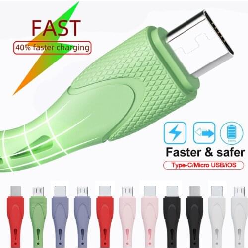 Liquid Silicone USB Cable 2.4A Fast Charging Wire Type-C/Micro USB/iOS Quick Charger Data Cable Core For iphone huawei xiaomi 11