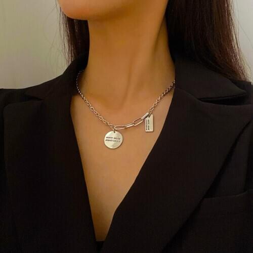 Vogallery Letter Coin Neck Pendants Women Punk Rock Geometric Necklace Chains Fashion Sweater Chain Jewelry 2020 New