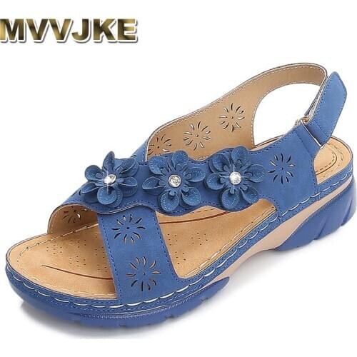 MVVJKESummer Womens Sandals Retro Ladies Hook&loop Flats Footwear Female Back Strap Comfort Woman Crystal Bling FootwearFashion