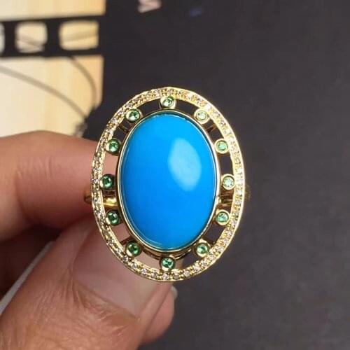 Fine Jewelry real G18k Rose Gold 18K Solid Gold 100% Natural Turquoise Gemstones Gold Diamonds Female Casual Sporty Rings