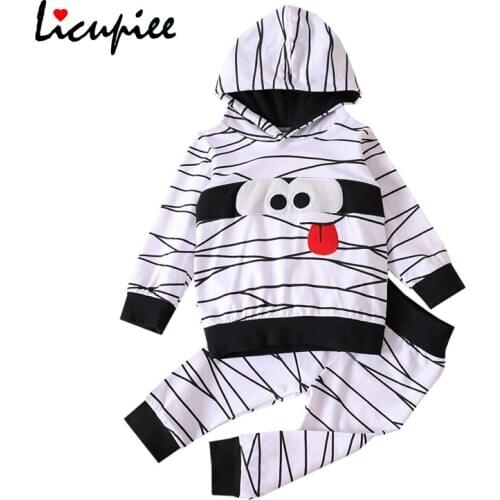 2pcs Baby Boy’s Sets 2020 Autumn Cartoon Pattern Hooded Long-sleeved Tops + Elastic Long Pants Children Clothes 1-4 Years