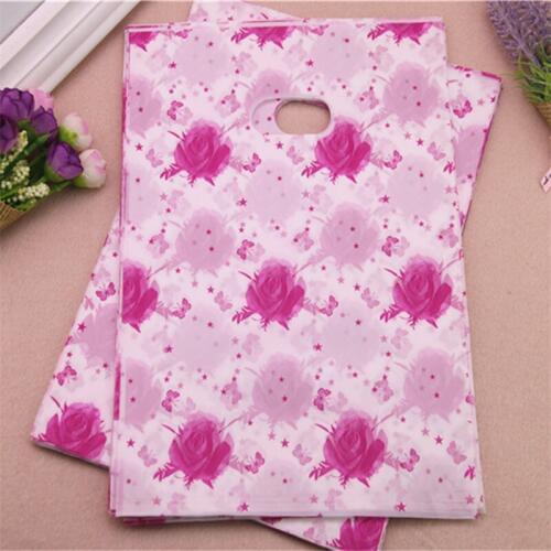 2017 Wholesale 100pcs/lot 20*30cm Fashion Dark Red Rose Packaging Bags Plastic Wedding Gift Packing With Handles