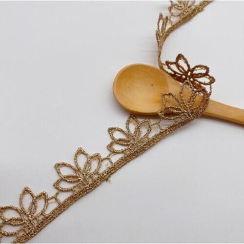 3 Meters/lot Width 2cm Unilateral Gold Thread Lace Ribbon Trim Embroidered Flower Lace Fabric For Dress Sewing Accessories Decor