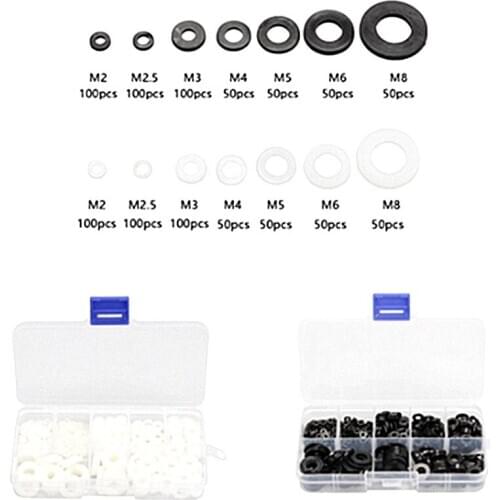 350pcs / box M2-M8 series black / white nylon flat washer gasket insulating washer furniture washer