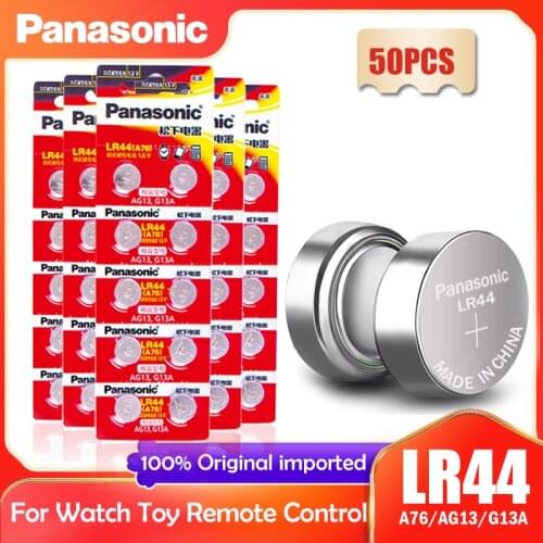 50PCS Panasonic LR44 LR 44 A76 AG13 1.5V Button Cell G13A LR44 LR1154 SR1154 357A SR44 SR44SW SR44W GP76 Toy Watch Clock Battery