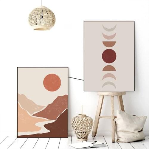 Abstract Mountain River Landscape Canvas Poster Sun And Moon Wall Painting Boho Print Wall Art Pictures Living Room Home Decor