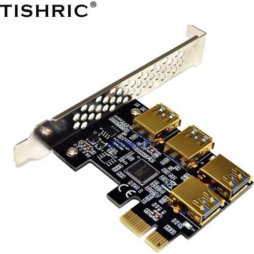 TISHRIC PCIE Riser 1 To 4 Express Adapter Riser Card 1x to 16x 1 to 4 USB 3.0 Slot Multiplier Hub For BTC ETH Miner Mining