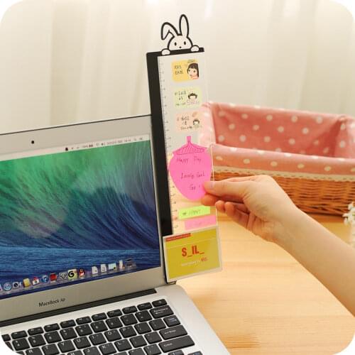 1pc Acrylic Monitor Message Memo Board Sticky Notes Tab with Scale with Card Slot Cute Animals Style Handy Computer Accessories