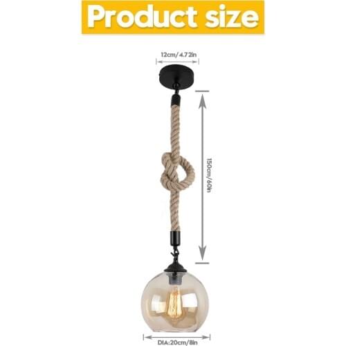 American Vintage Wall Lamps Industrial Wind Pendant Light Glass Ball pendant Lights Hemp Rope E27 For Loft Bar Clothing Store