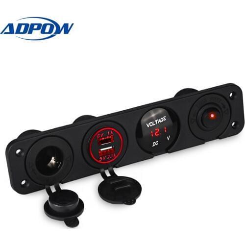 ADPOW Dual USB Car Charger Voltmeter Meter ON-OFF Switches Panel for Car Truck Boat Cigarette Lighter Splitter Socket Car