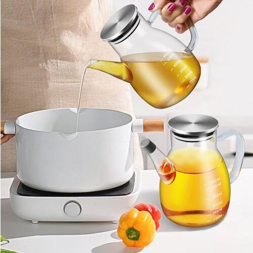 Borosilicate Glass Oil Bottle Olive Oil Soy Sauce Oil Pot Leakproof Seasoning Container Kitchen Storage Cooking Tool
