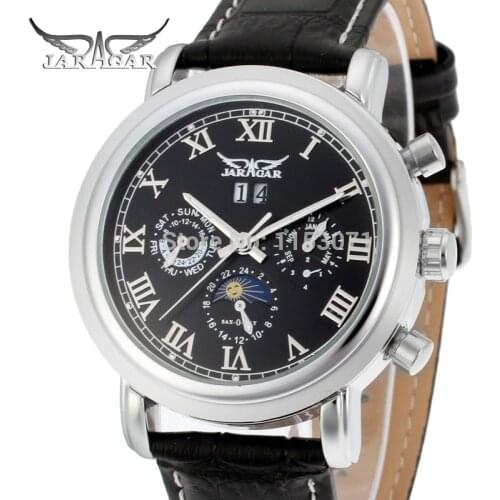 JAG349M3S2 Fashion Black Watches Men Automatic 5 Hands Week/Date/24H Moon Phase Wrist Watch Wristwatches Best Gift Free Ship