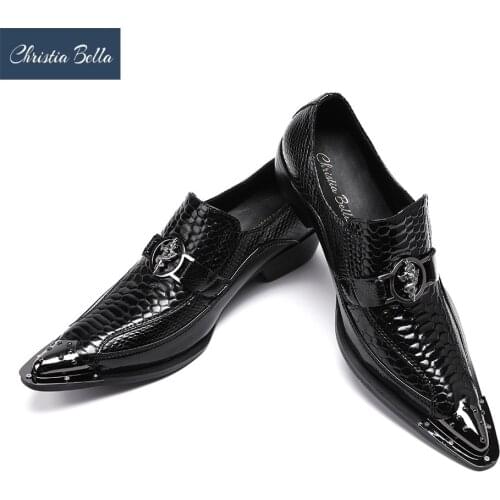 Christia Bella Mens Fashion Hair Slaon Oxfords Shoes Black Business Style Dress Shoes Genuine Leather Wedding and Party Shoes