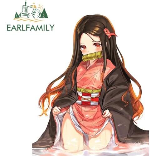 EARLFAMILY 13cm x 10.7cm for Demon Slayer Kamado Nezuko Car Stickers Personality Cute Decals Scratch-Proof Car Door Protector