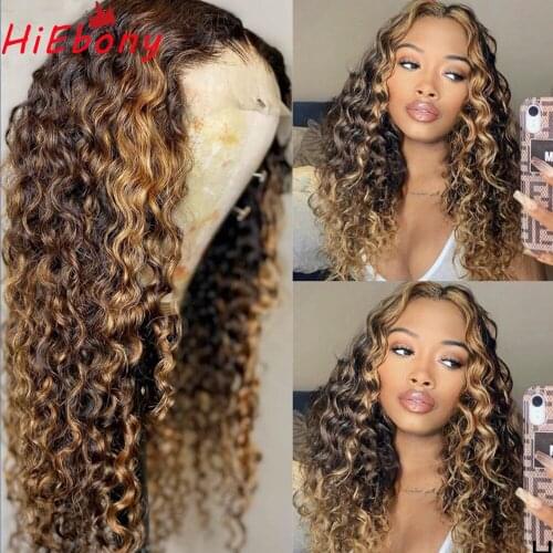 HiEbony Remy Human Hair Lace Front Wigs Preplucked Highlight Curly Glueless Lace Front Wigs Lace Wigs