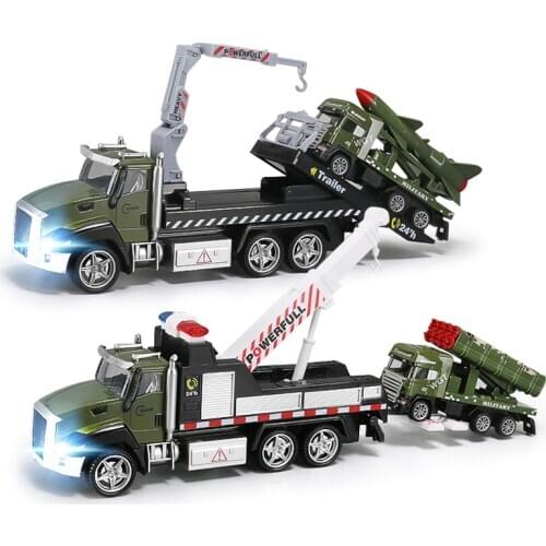 Tow Truck Toy Model 21CM Sound Lights Big Crane Trailer Trucks with Alloy Military Truck Diecasts Toy Vehicles for Boys Car Y186