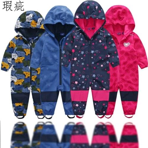 Foreign trade Germany Siamese ski suit children soft shell outdoor Jacket waterproof jumpsuit fleece lining jumpsuit