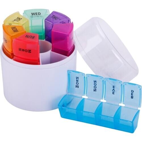 Weekly 7 Days Pill Box 28 Compartments Pill Organizer Plastic Medicine Storage Dispenser Cutter Drug Cases for Home Travel