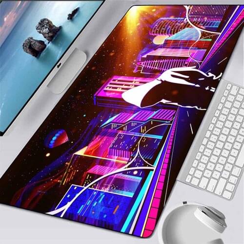 Night View City View Mouse Pad Black Neon Light Game Player with Mouse Pad Large Computer Game Table Mat Suitable for CSGO DOTA2