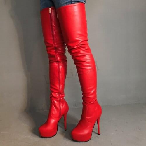 LAIGZEM Women Thigh High Boots Club Party Show Over the Knee Crotch Boots Shoes Woman Female Bota Botines Mujer Big Size 4-19