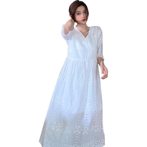Summer Dresses For Pregnancy Maternity Clothes Two-piece Lace Hollow Long Dress and Vest Pregnant Woman White Dress