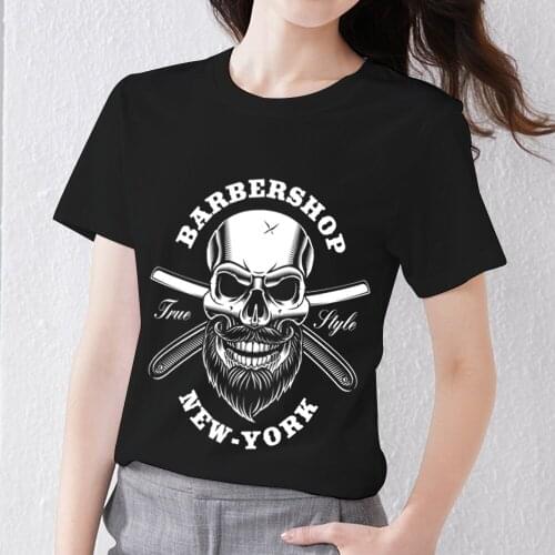 Fashion Classic Black T-shirt Female Gothic Skull Pattern Series Printed Short Sleeve Top Comfortable O-neck Ladies T-shirt Top