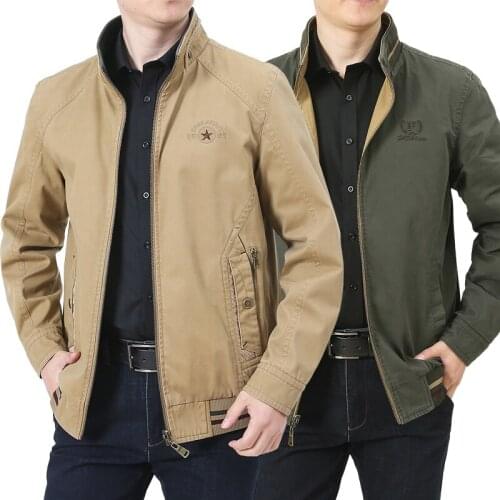 Mens Stand-Up Collar Cotton Double-Sided Wear Jacket Spring Autumn Middle-Aged Men Casual Plus Size 4XL Military Jacket Coats